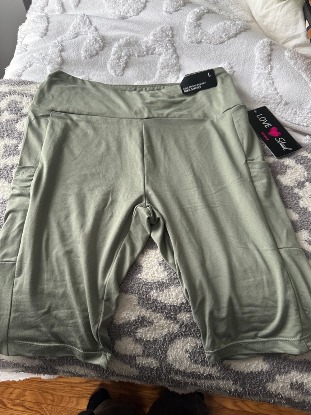 Love Olive Green High-Waist Bike Shorts with Side Pockets
